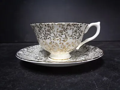 Buy Aynsley Bone China - Cup Saucer - White Floral With Gold Detail • 7.99£