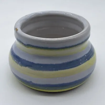 Buy Blue White Yellow Studio Pottery Glazed Striped Small Trinket Pot Bowl Signed • 3.99£