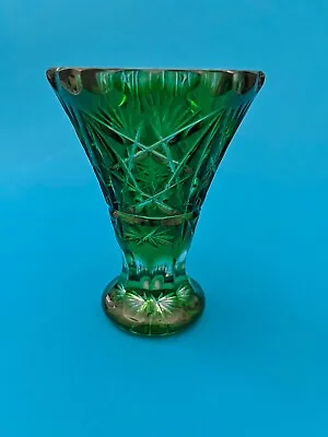 Buy Vintage Bohemian 10.5 Cm Tall Green & Clear Cut Vase • 12£
