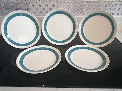 Buy Crown DUCAL AGR SET OF FIVE Salad Plates White Blue/TEAL  20cm  Vintage  • 7.99£