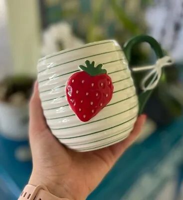 Buy LANG Hand Painted Strawberry Coffee Mug Stripes 16oz. NWT • 15.17£