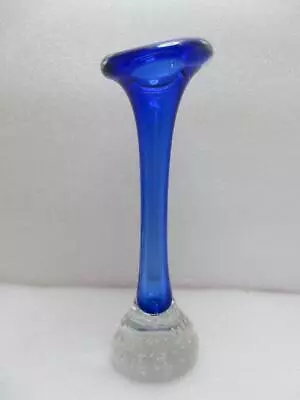 Buy Aseda Glasbruk Blue Swedish Art Glass Bullicante Controlled Bubble Posy Vase • 17.99£