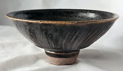 Buy Very Refined Studio Pottery Bowl, Tenmoku Glaze With Lovely Cut Away Decoration • 125£