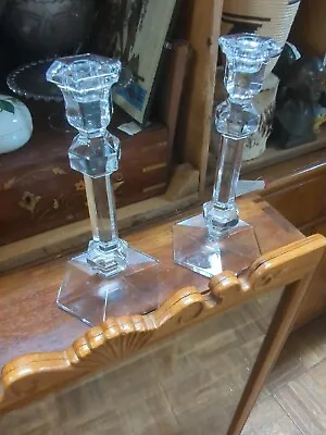 Buy Vintage Val St Lambert Gardenia Belgian Crystal Art Glass Candlesticks 9 1/2  • 27.99£