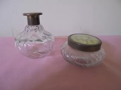 Buy Two Vintage Swirl Design Glass Dressing Table Pots With Tapestry Effect Lids • 4.99£