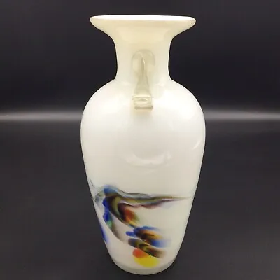 Buy Chinese Multicolour Milk White & Clear Cased Art Glass Vase Applied Decoration • 40£