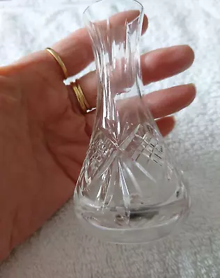 Buy Small Vintage Crystal Bud Vase Diamond Cut Glass Clear • 10£