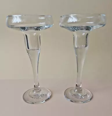 Buy Stylish Pair Of Tall Glass Long Stemmed Candlesticks Candle Holders - 17 Cm • 14.95£