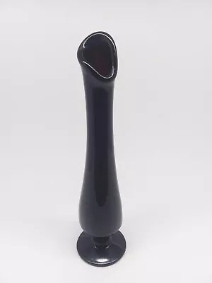 Buy Vintage Black Amethyst Glass Bud Vase Swung Footed Pedestal  8.5  • 28.35£