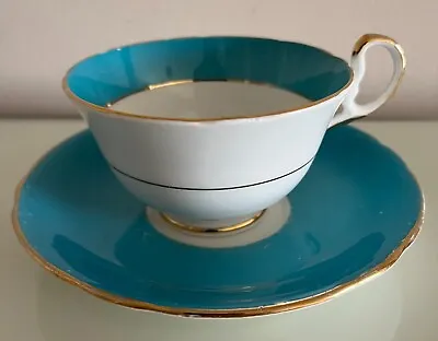 Buy Aynsley Cup And Saucer  Turquoise & White  Green Backstamp • 8£