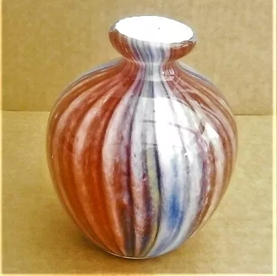 Buy Q980) Vintage Maltese Murano Style Heavy Art Glass Multicoloured Stripped Vase • 14.99£