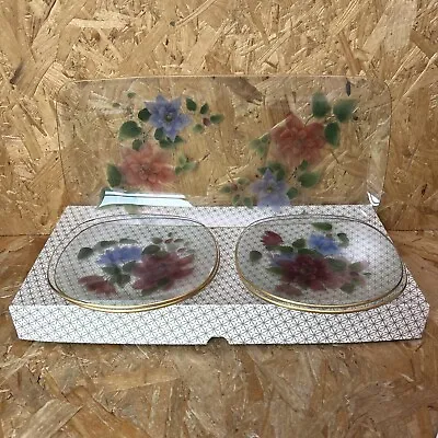 Buy Vintage Chance Glass Floral Hors D'oeuvres Sandwich Cake Set 4 X Plate & Tray • 14.99£