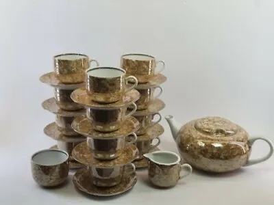 Buy Porcelain Tea Service For 11 People, Unusual Iridescent Silver Rim Decor • 107.04£