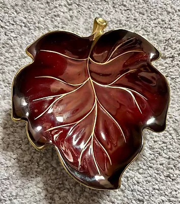 Buy Vintage Carlton Ware Hand Painted Red Gold Rouge Royale Leaf Shape Dish 5” • 8.95£