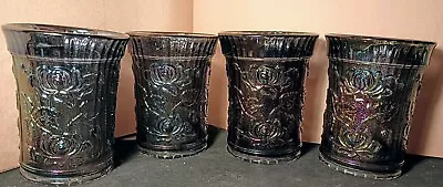 Buy Antique Set Of 4 Imperial’s LUSTRE ROSE Tumbler In Purple Carnival Glass • 106.16£