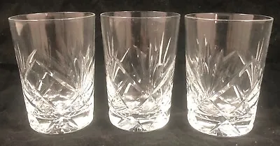 Buy 3 X Cut Glass Crystal Whisky Tumblers / Water Glasses 90mm Tall • 19.99£