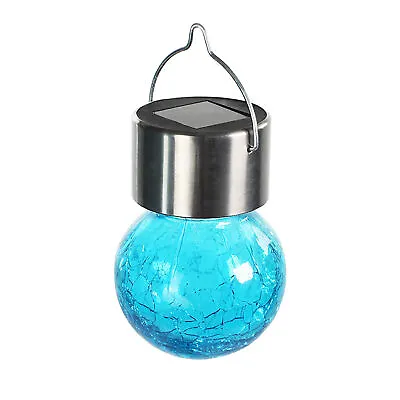 Buy Solar Powered Led Steel Hanging Globe Crackle Glass Ball Lights Garden Outdoor • 52.52£