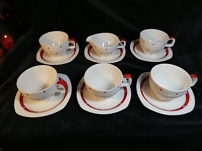 Buy Midwinter Stylecraft Red Domino Staffordshire 5 Small Cups And Saucers + MilkJug • 35£
