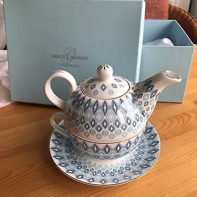 Buy Grace Teaware Los Angeles Blue Mandala Tea Set NEW:Tea Pot,Large Cup,Saucer,Box • 18.99£