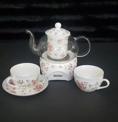Buy Vtg Kendal Gold Bone China Tea For Two Service Set 8pc Blue Pink Floral EUC Rare • 158.70£