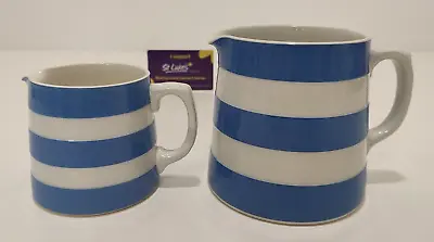Buy Vintage Cornish Kitchenware Blue & White Stripe Jug TG Green & Co Set Of 2 • 39.99£