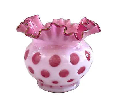 Buy Fenton Pink/Cranberry Coin Dot Rose Bowl/Vase, Ruffled Opening 5-1/2  Wide • 39.32£
