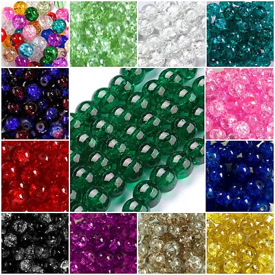 Buy 100 X 8 Mm, 50 X 10 Mm~ROUND~CRACKLE~GLASS BEADS~CHOOSE COLOUR~1.3 MM HOLE Appr. • 2.89£