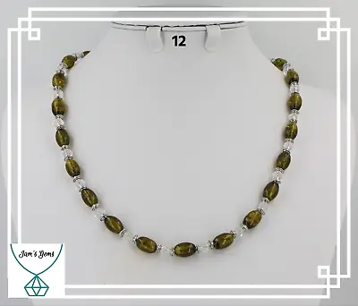 Buy Olive Green Oval Glass Crackle Bead & Clear Crystal Necklace Tibetan Silver 19  • 4.25£