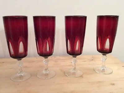 Buy Set X 4 Vintage Cranberry Red Flute Glasses. • 15£