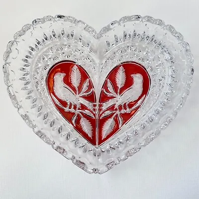 Buy Vtg Hofbauer Byrdes Crystal Bowl Cranberry Red LARGE 8 3/4  Heart Shaped Dish • 37.46£