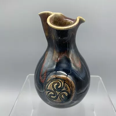 Buy Colm De Ris Irish Pottery Vase Blue Brown Drip Glaze Asymmetrical Celtic Design • 46.12£