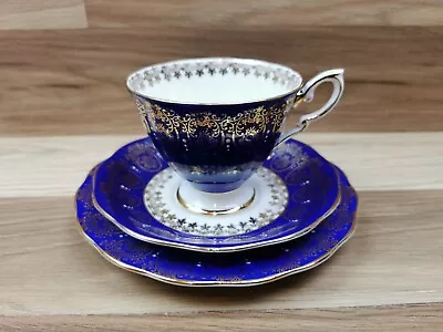 Buy Vintage Royal Standard Bone China Blue & Gold Tea Trio - Cup, Saucer & Plate • 11.99£