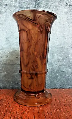 Buy Art Deco Dark Amber Cloud Glass Vase By George Davison • 21£