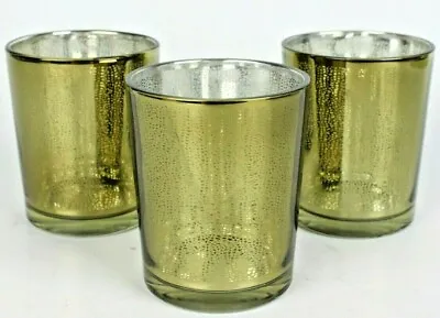 Buy Gold Mercury Glass Candle Motives 2 1/2  Tall Silver Mirror Inside Set Of 3 New • 32.87£