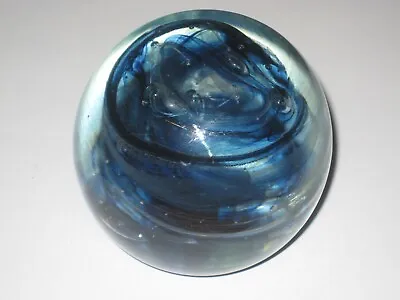 Buy Vintage Isle Of Wight Glass Paperweight * Flame Pontil Mark * Blue Black Swirl • 35£