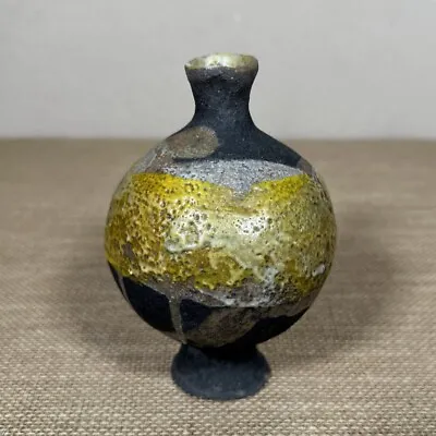 Buy Studio Art Pottery Raku Pit Fired Bud Vase 6  Abstract Orb Bulb Signed 'SP' • 22.76£