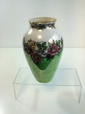 Buy Vintage Maling Thumbprint Lustreware Green Rosine Vase Gilt Edging Top Rim 8.5   • 33£