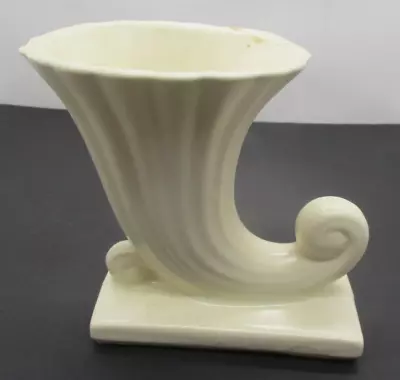 Buy Vintage USA Pottery Cornucopia Vase White Off White Cream • 15.33£