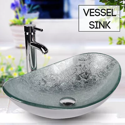 Buy Bathroom Countertop Basin Sink Wash Bowl Art Tempered Glass Tap Pop-up Waste Set • 60.29£