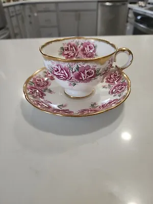 Buy Adderley Tea Cup And Saucer Cabbage Roses Inside Cup Pink Roses Gold Trim  • 24.01£
