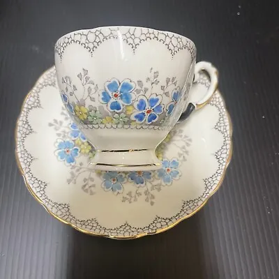 Buy C1930s Vintage Tea Cup & Saucer Tuscan China Plant Blue Yellow Green Flowers • 23.71£