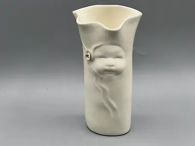 Buy 1998 Lund Art Pottery 3D Bisque Face White Crackle Glaze Vase 7”T • 13.74£