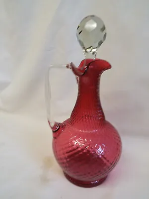 Buy Nice Victorian Cranberry Glass Decanter With Diamond Decoration. • 75£