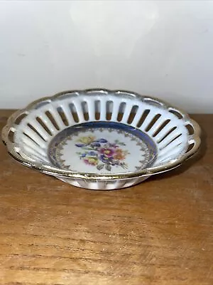 Buy Vintage PM Dresden Porcelain China Ribbon/ Reticulated Dish Floral/ Gold Detail • 14.50£