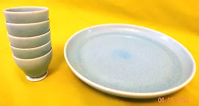 Buy Ruskin Pottery Antique Turquoise Crystalline Lustre Glazed Plate + 5 Eggs Cups  • 135£