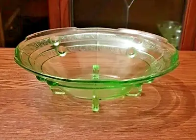 Buy Art Deco Green Depression Glass Fruit Bowl 25 X 20 X 8 Cms • 24.95£