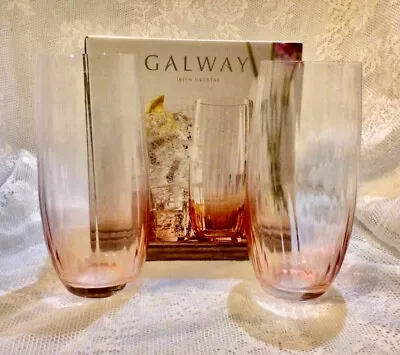 Buy Galway Irish Crystal “Erne” Pink Hiball Glasses X 2. New. Gift Boxed. • 12£