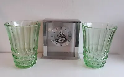 Buy 2 Vintage Mid Century Green Pressed Glass Celery Vases • 14.95£