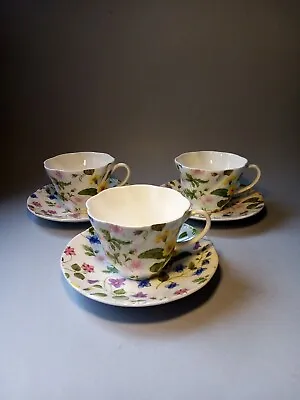 Buy 3 X Queen's  Country Meadow  Wild Flowers Bone China Tea Cup's And Saucers • 22£