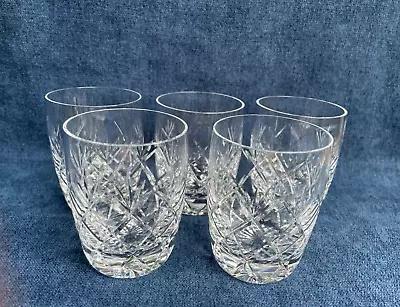 Buy Set 5 Small Vintage Barrel Shape Hand Cut Crystal Whisky Tumblers Glasses • 24.99£